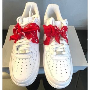 New Size 10 Men’s Nike Air Force 1 White Red Bandana Wrapped Custom